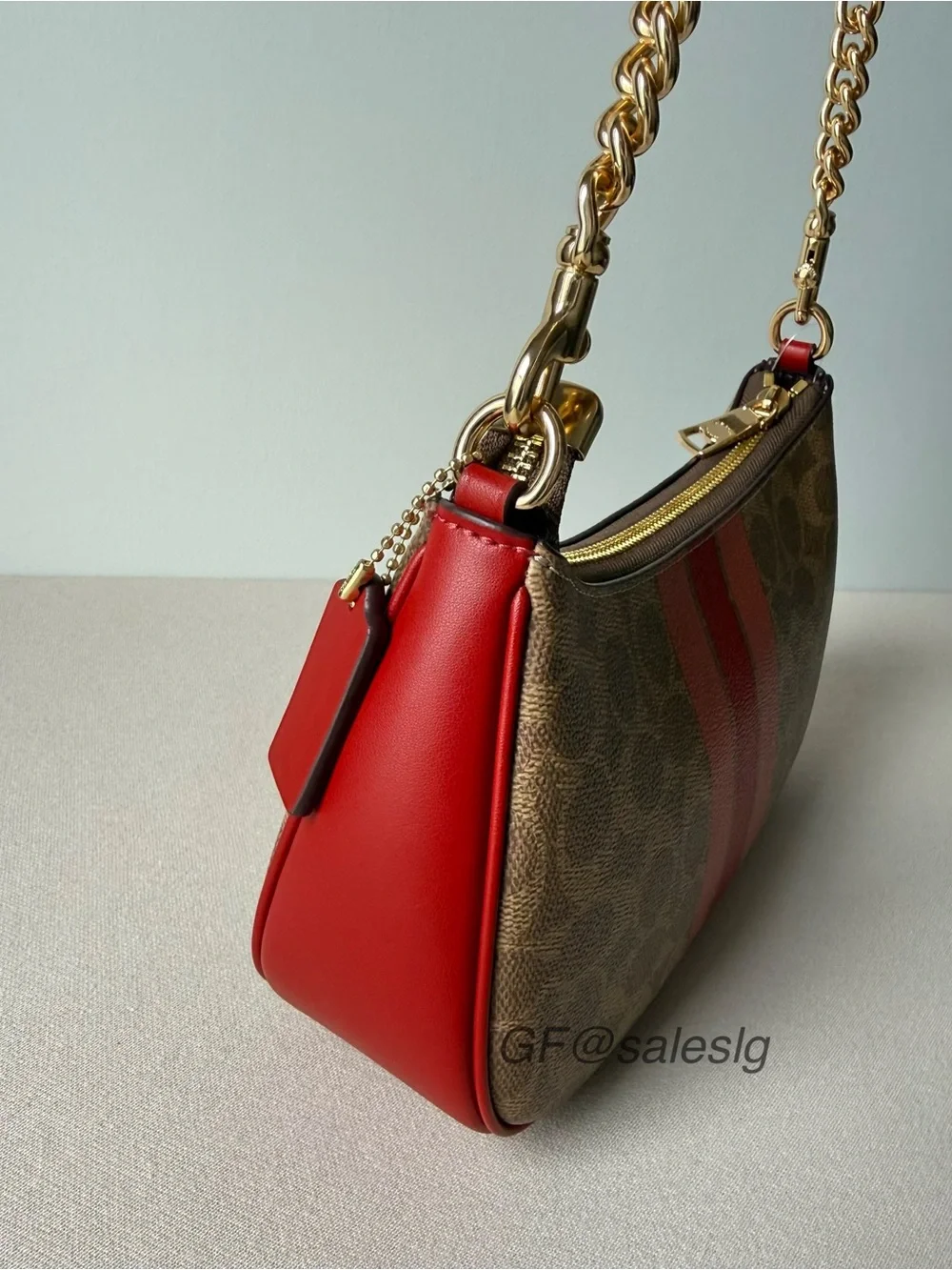 Coach Teri Shoulder Bag In Signature Canvas With Stripe Gold/Tan CAL81 NWT